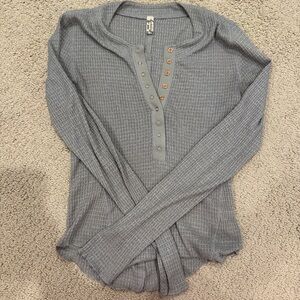 Free People Gray Ribbed Long Sleeve Top